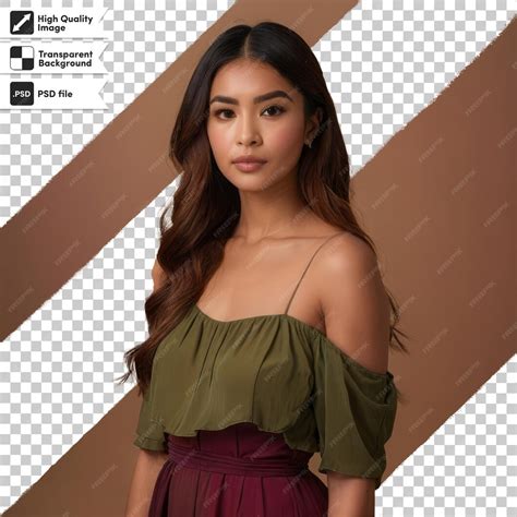 Premium Psd A Woman With Long Brown Hair Is Standing In Front Of A