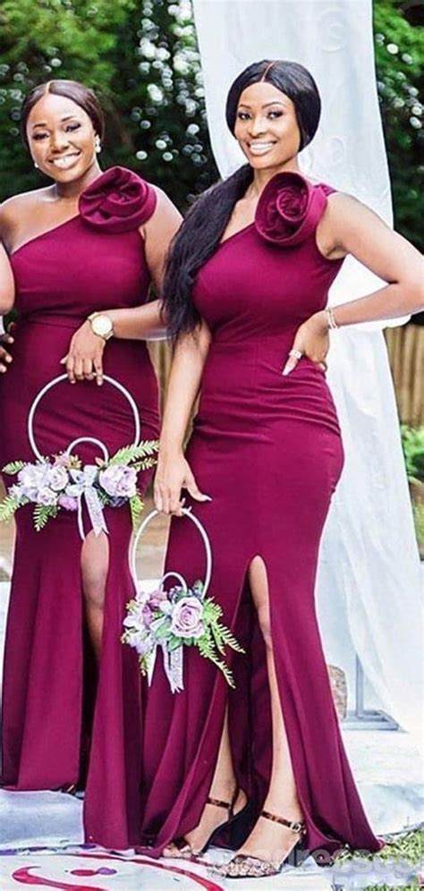 Sexy Mermaid Hot Pink One Shoulder High Slit Long Bridesmaid Dressing