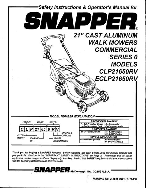 Snapper Clp21650rv Users Manual