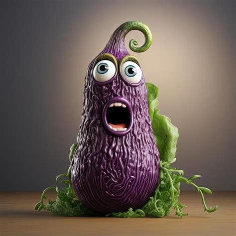 Premium Ai Image A Purple Eggplant With Big Eyes In The Style Of 3d