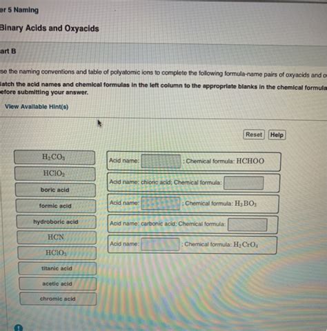 Solved Er 5 Naming Binary Acids And Oxyacids Art B Se The