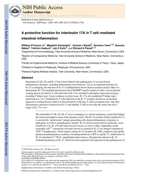 Pdf A Protective Function For Interleukin 17a In T Cell Mediated