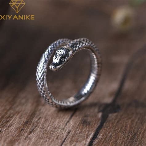 Xiyanike Men Vintage Thai Silver Snake Cuff Rings For Women Girl