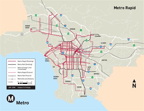 Большая подробная карта системы метрополитена Лос Анджелеса Лос