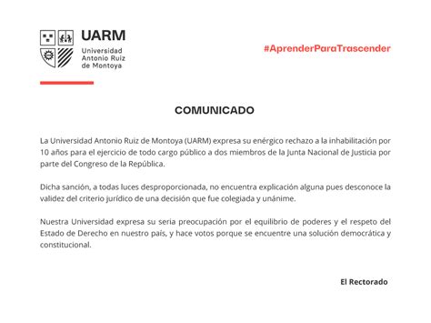 Comunicado De Rechazo Frente A La Inhabilitación Por 10 Años Para El