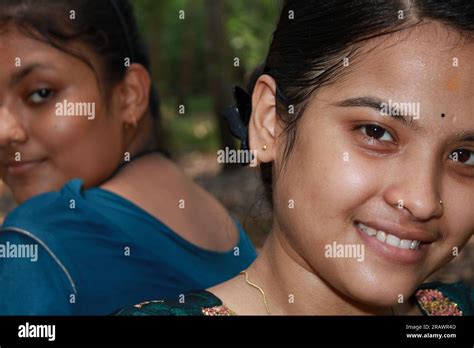 Two Beautiful Teenage Rural Indian Girls Outdoor Stock Photo Alamy
