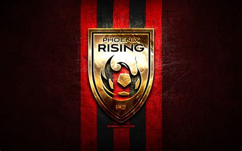 Phoenix Rising Fc Golden Logo Usl Red Metal Background American