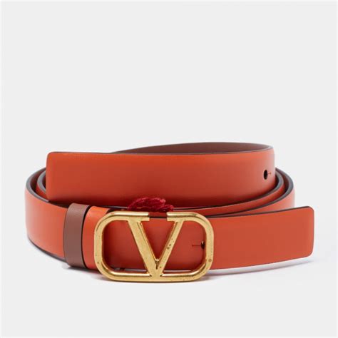 Valentino Orange Nude Pink Leather VLOGO Reversible Belt 95 CM