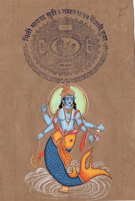 Vishnu Matsya Painting Handmade Hindu God Fish Incarnation Avatar