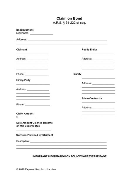 Arizona Claim On Bond Form Free Downloadable Template