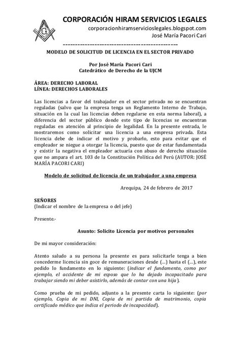 Modelo De Solicitud De Licencia Sin Goce De Haber Sector Privado Peru