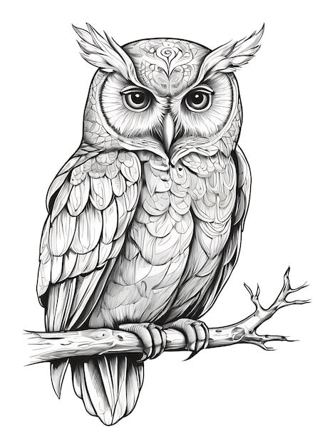 Premium Photo Owl Outline Coloring Page White Background Ai Generated