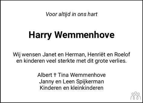 Harm Harry Wemmenhove Overlijdensbericht En Condoleances