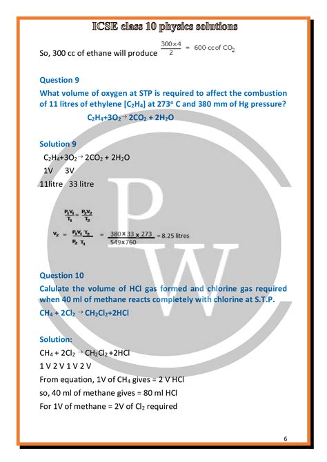 ICSE Class 10 Chemistry Solutions For Chapter 5 Mole Concept PW