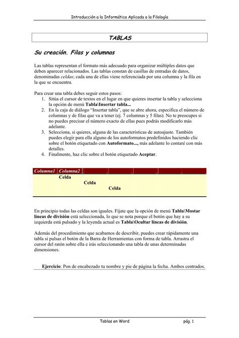 PDF TABLAS Su creación Filas y columnas PDF fileIntroducción a la