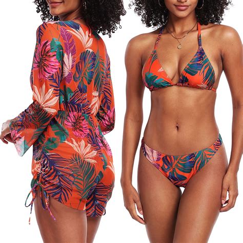 Cadmus Women S Piece Swimsuits Tropical Print Bikini Set With Cover Up Large Walmart