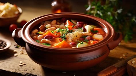 Un Plato De Sopa Con Frijoles Y Verduras Foto Premium