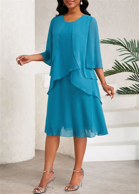 ROTITA Layered Sky Blue A Line Round Neck Dress Rotita USD 44 98