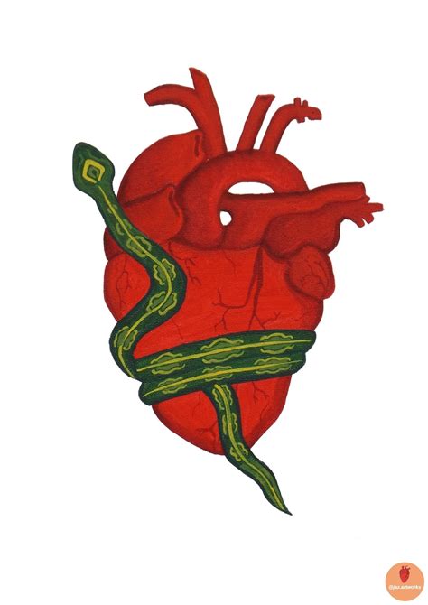 Snake And Heart In 2023 Heart Painting Watercolor Print Snake