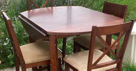 Uhuru Furniture & Collectibles: REDUCED Hardwood Drop Leaf Pub Table & 4 Chairs with Upholstered ...