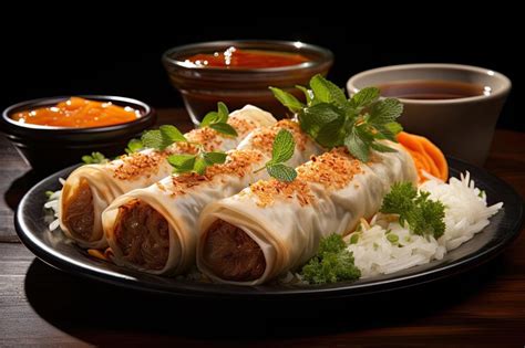 Premium Ai Image Lumpia Semarang Serve With Ketchup On Plate