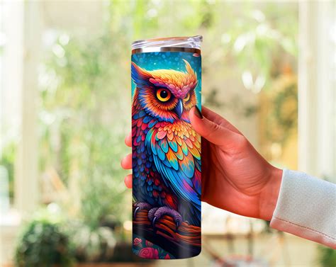 Owl 20 Oz Skinny Tumbler Sublimation Design Neon Owl Tumbler Etsy