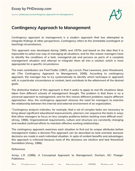 Contingency Approach To Management Essay Example 400 Words PHDessay