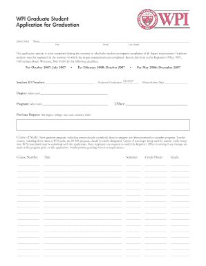 Fillable Online Wpi Wpi Graduate Student Application For Graduation