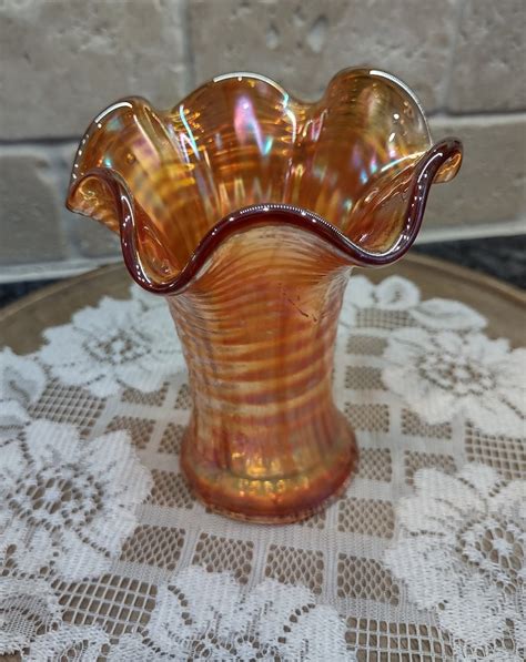 Antique Imperial Glass Marigold Carnival Glass Swung Vase Ripple Pattern Rare Etsy