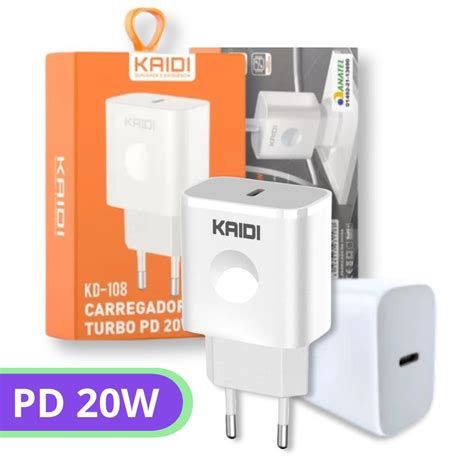 Fonte Carregador Turbo PD USB C 20W Kaidi KD 108 Kaidi