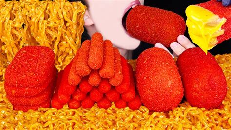 ASMR HOT CHEETOS SAUSAGE CHEESE STICKS SPICY CARBO FIRE NOODLES COOKING MUKBANG 소세지 먹방 EATING