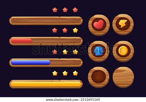 Wooden Game Buttons Cartoon Menu Interface Stock Vector Royalty Free