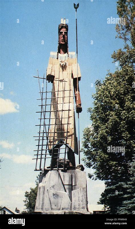 SKOWHEGAN INDIAN, 1969. /n62 feet wooden statue of a Skowhegan Indian ...