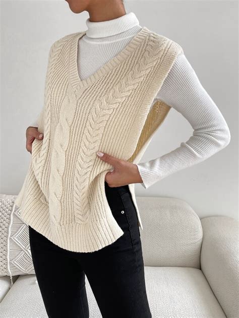 Shein Ezwear 1pc Cable Knit Split Hem Sweater Vest Shein Uk