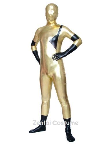 Gold And Black Shiny Metallic Unisex Skin Suits Second Skin Zentai