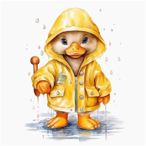 Premium Ai Image There Is A Duck Wearing A Yellow Raincoat And Holding A Wooden Stick