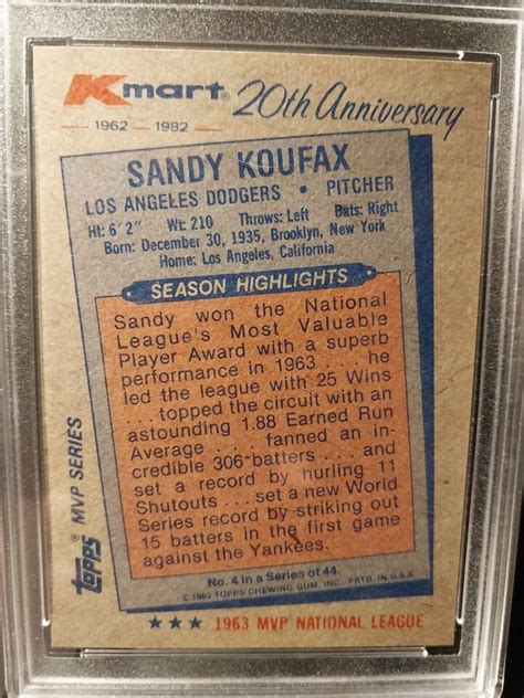 Topps Kmart Th Anniversary Sandy Koufax Graded