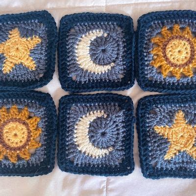 Sun And Moon Granny Square Crochet Pdf Pattern English Etsy