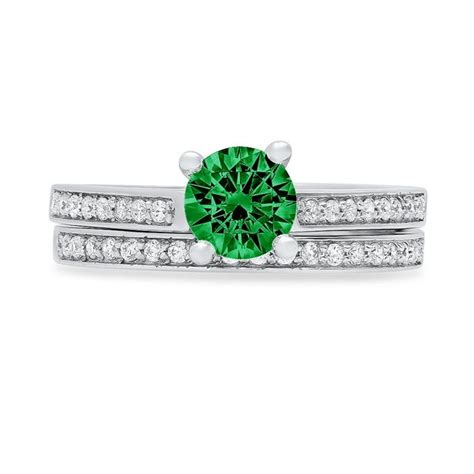 Clara Pucci 18k White Gold 0 86 Simulated Emerald Engraveable