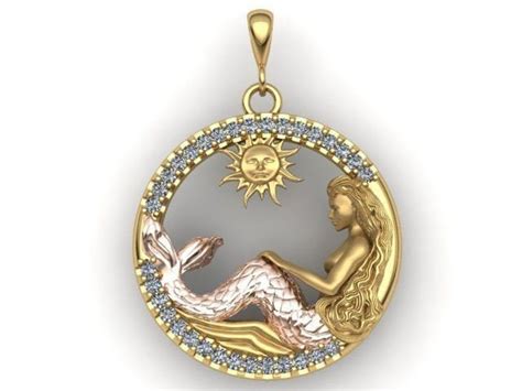 14k Gold Over Diamond Mermaid Pendant Mermaid Diamond Etsy