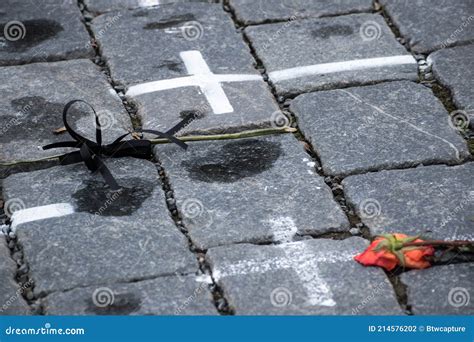 Crosses On The Old Town Square Crosses On Cobblestones Stock Photo