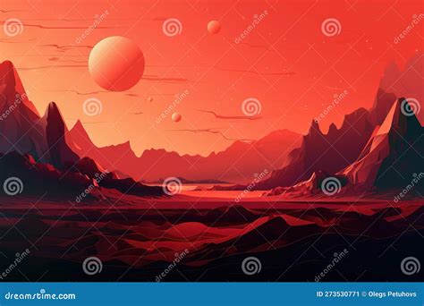 A Painting Of A Landscape With Mountains And Planets In The Sky And A