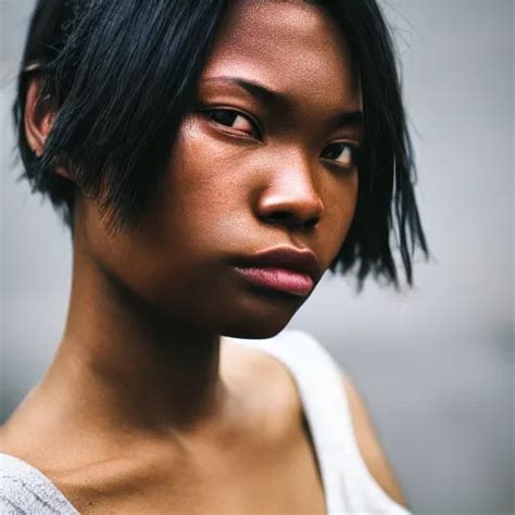 Portrait Face Of A Beautiful Gorgeous Black Edgy Model Stable