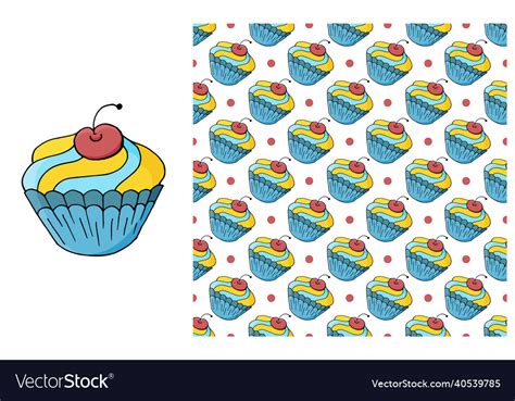 Cupcake Muffin Set Of Element And Seamless Pattern