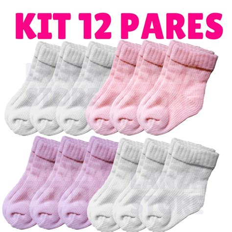 Kit Pares De Meia Meias Lisa Beb Infantil Rn Rec M Nascido A