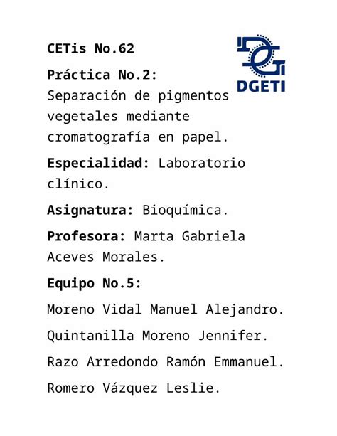 Docx Pr Ctica Separaci N De Pigmentos Vegetales Mediante