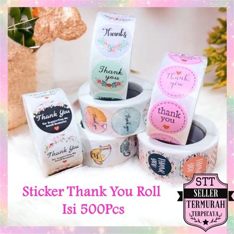 Jual Stt Sticker Thank You Roll Isi 500 Pcs Stiker Terima Kasih Warna