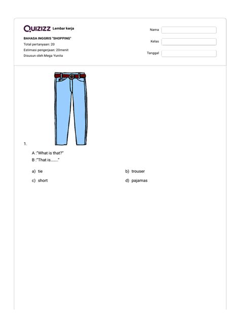Bahasa Inggris Shopping Quizizz Pdf Clothing Fashion