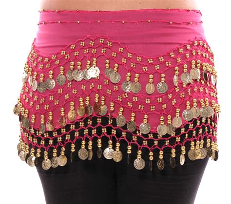 Rose Pink Hip Scarf With Gold Coins On Bellydance