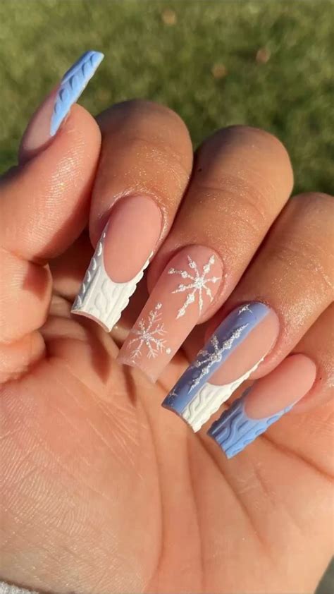 Light Blue Snowflake Nails I Blue Sweater Nails Blue Winter Nails